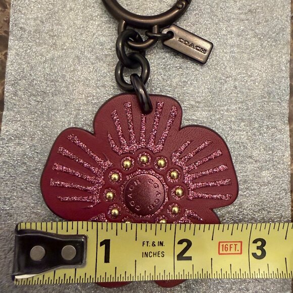 Coach Cherry Red Glitter Tea Rose Bag/Key Charm - Picture 6 of 8